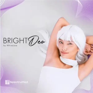 BrightDeo WhiteLase model raises her arms to reveal whiter looking underarms
