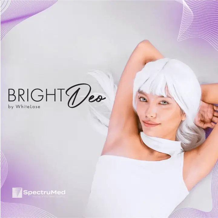 BrightDeo WhiteLase model raises her arms to reveal whiter looking underarms