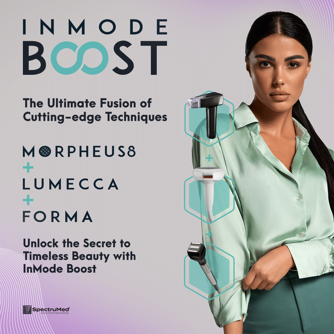 InMode Boost The Ultimate Fusion of Cutting-Edge Techniques 1×1 InMode Boost is the combination of Morpheus8, Lumecca, and Forma